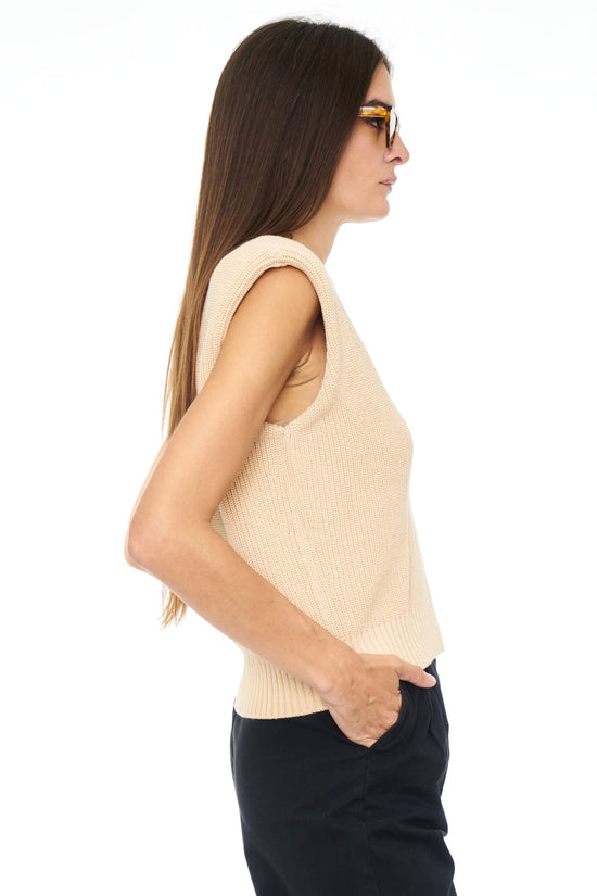 Bella Sleeveless Shoulder Pad Sweater - Left Side