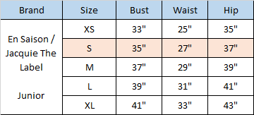 Alana Midi Dress Size Chart