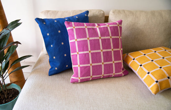 Grid Pillow - Reversible - Pink