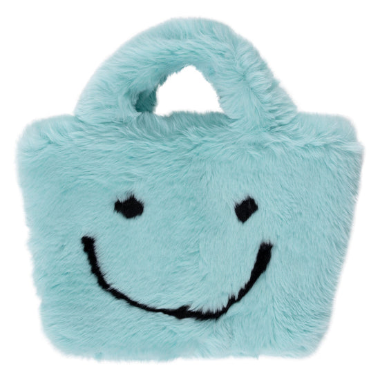 Load image into Gallery viewer, Blue Fuzzy Smiley Face Purse
