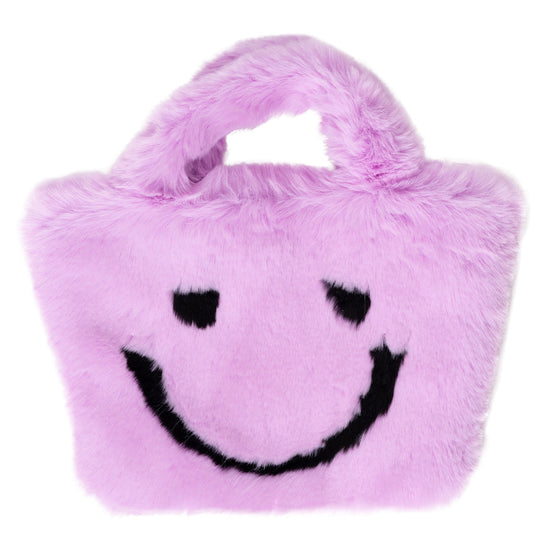 Load image into Gallery viewer,  Lavendar Fuzzy Smiley Face Purse 
