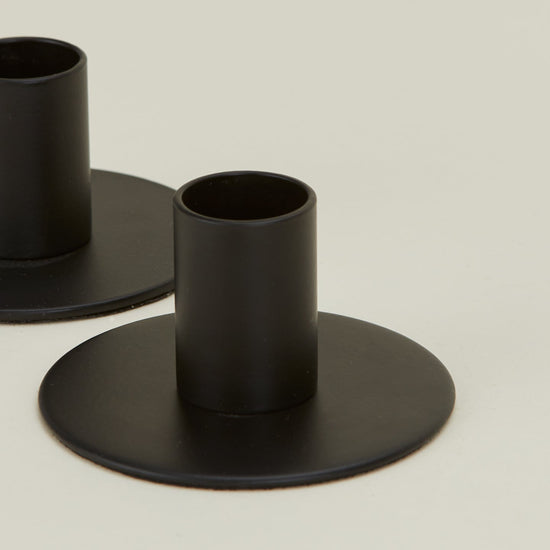 Set of Two, Black - Essential Metal Candle Holders - 