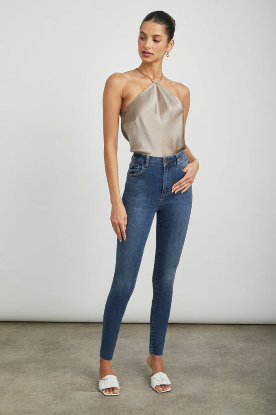 Load image into Gallery viewer, Dark Blue Skinny Denim Jeans For Women
