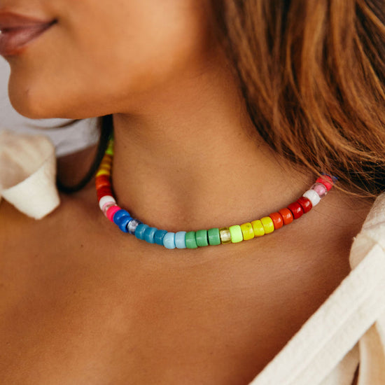 Jasper Gemstone Beaded Necklace With Rainbow and Gold | Park & Lex