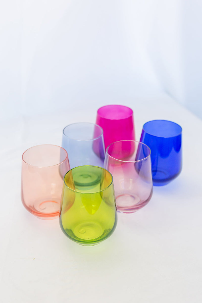 Estelle Stemless Wine Multi Colored Glasses - Set of 6