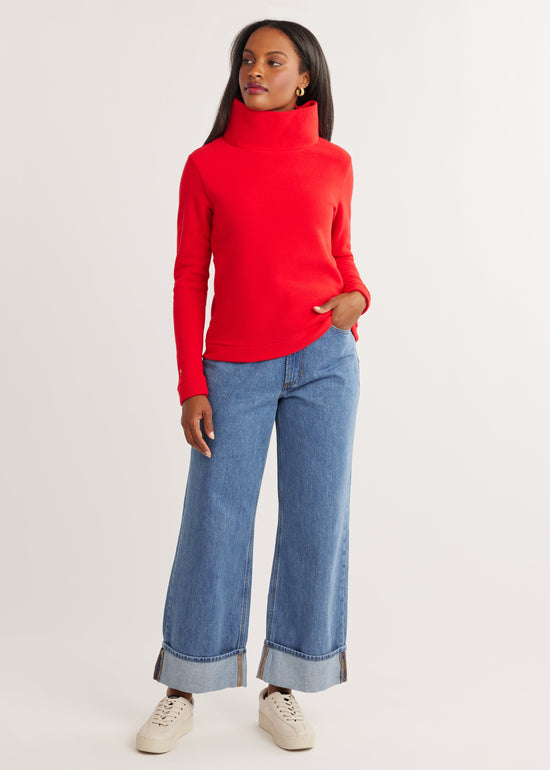 Park Slope Turtleneck in Vello Fleece, Red