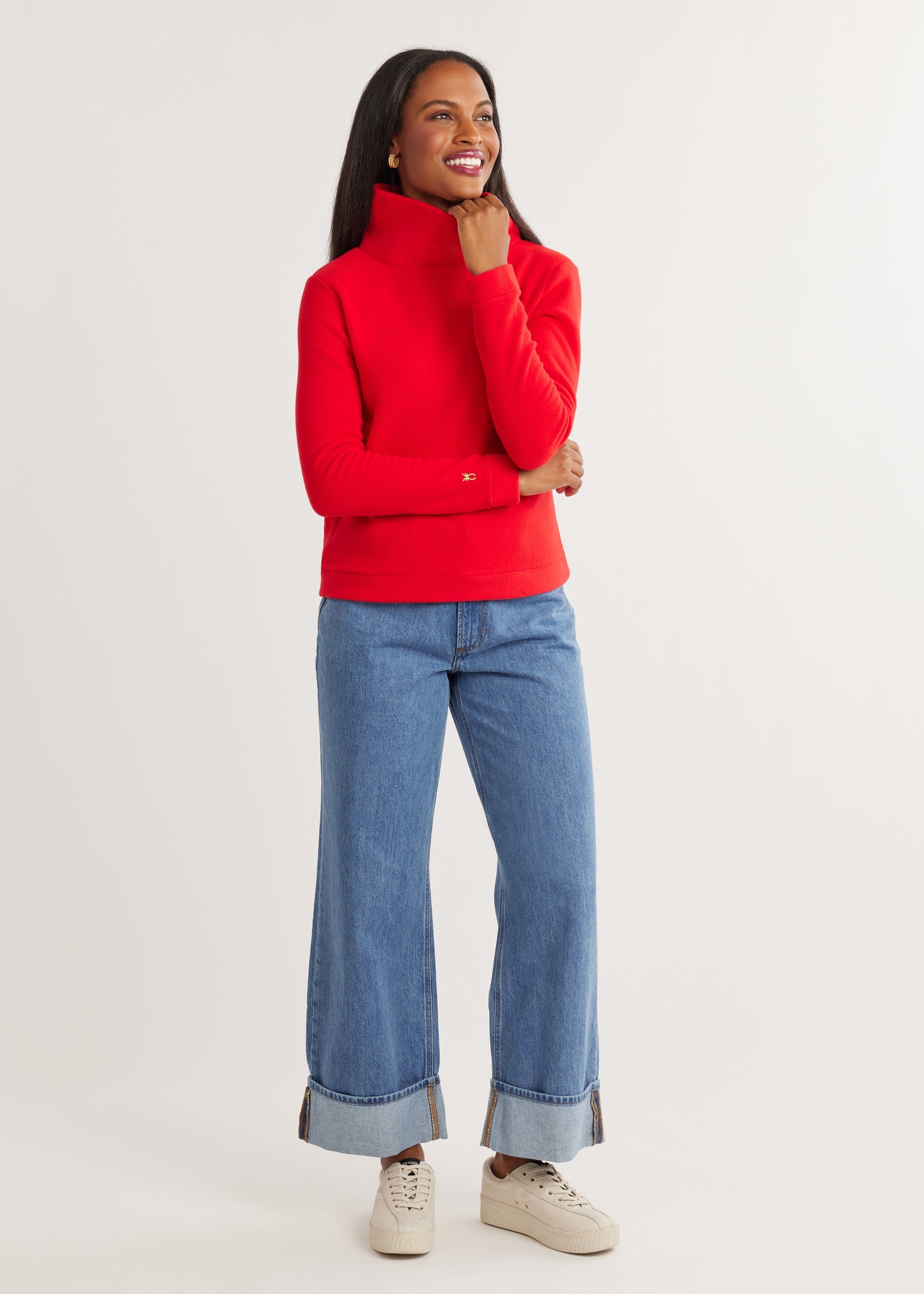 Park Slope Turtleneck in Vello Fleece, Red