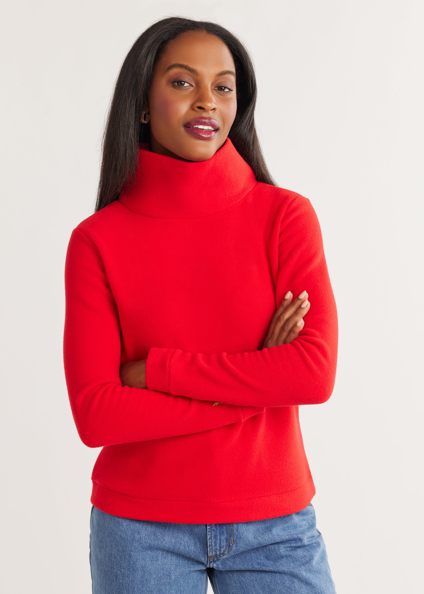 Park Slope Turtleneck in Vello Fleece, Red