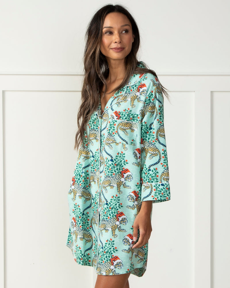 Printfresh - Holly Jolly Bagheera Flannel Sleep Shirt - Frosted Mint