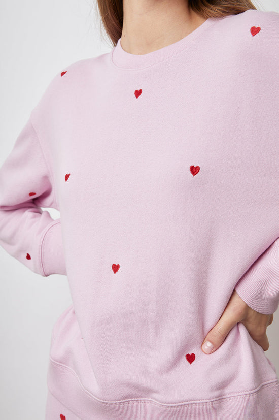Load image into Gallery viewer,  Red Embroidered Hearts Ramona Sweatshirt
