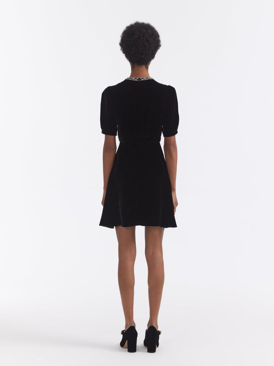 Saloni - Tabitha Mini Dress - Black Diamante Embroidery Jones & Daughters Saloni - Tabitha Mini Dress - Black Diamante Embroidery Jones & Daughters