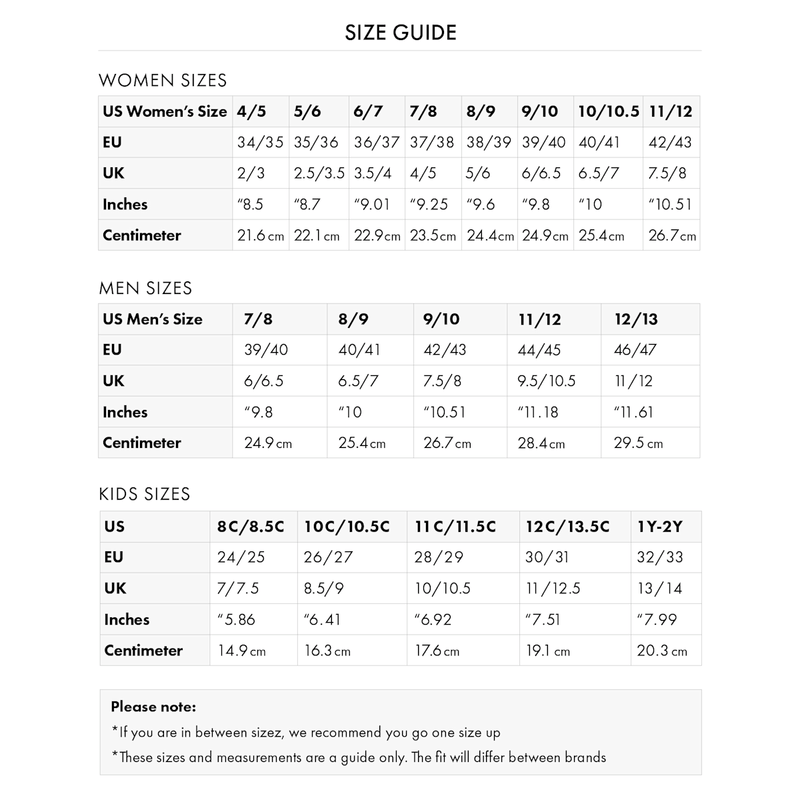 Size Guide For Moses Sandal 