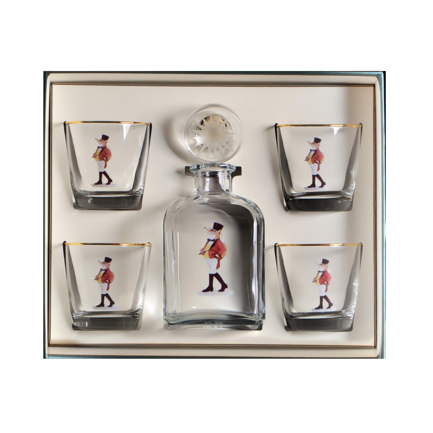 Snooty Fox Decanter Set with 4 Tapered Old Fashioned Glasses