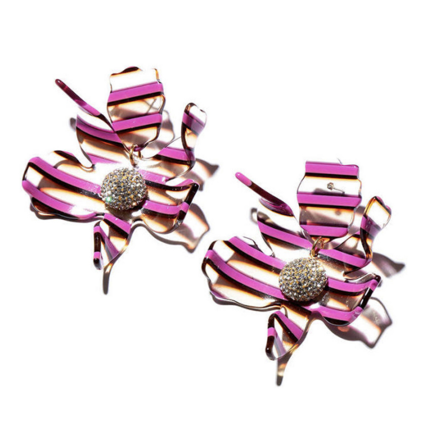 Load image into Gallery viewer, Crystal Lily Earrings Magenta Stripe
