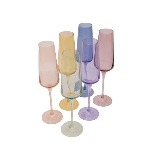 Estelle Champagne Flute Glasses - Multi Colored Set of 6