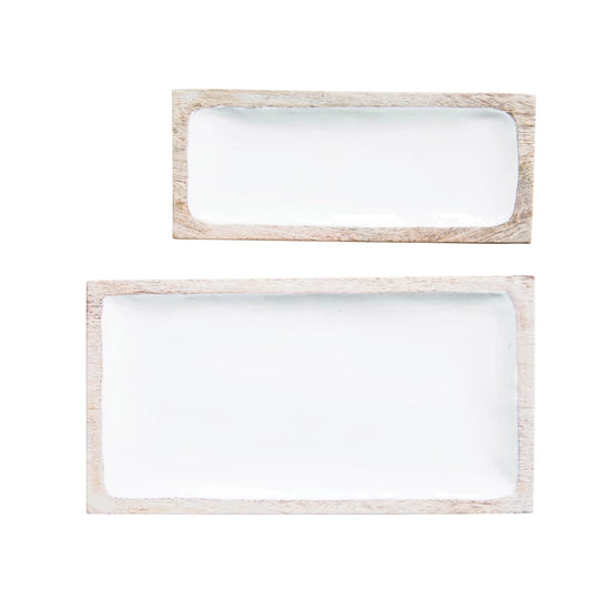 Enameled Mango Wood Trays, Set of 2