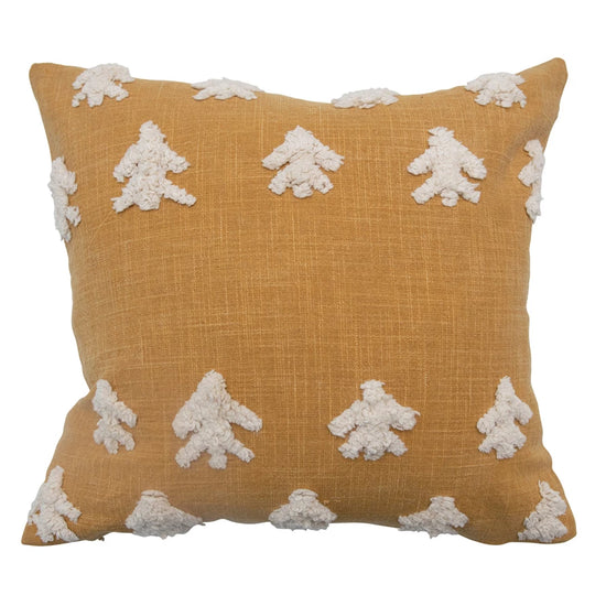 Stonewashed Cotton Pillow w/ Tufted Design, Polyester Fill, Yellow