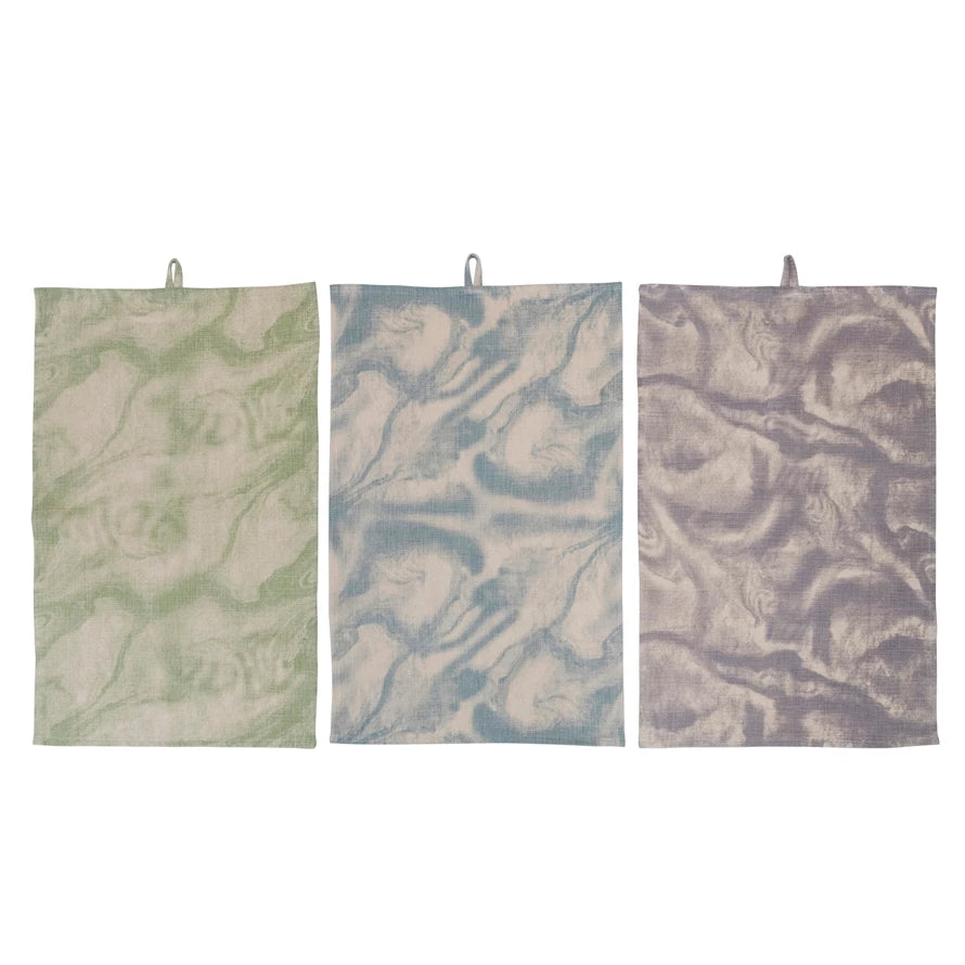 Cotton Marble Printed Tea Towel with Loop, 3 Colors