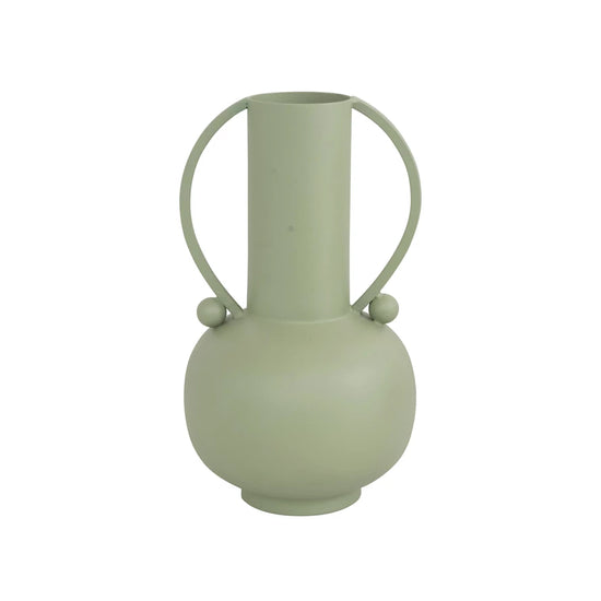 Green Textured Metal Vase with Handles