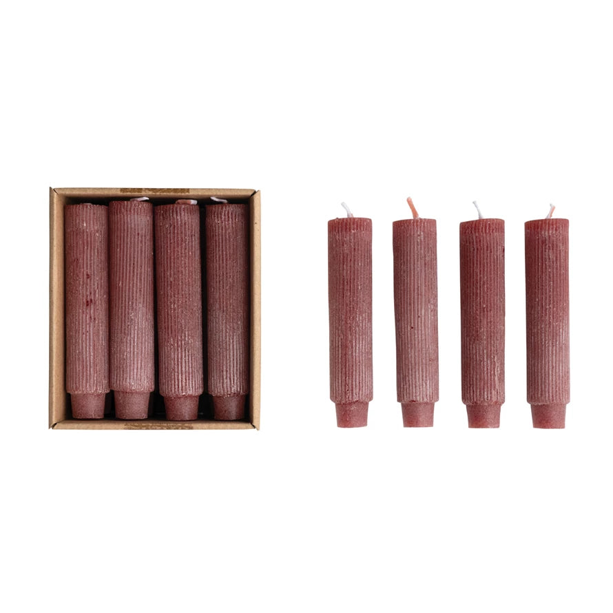 Unscented Pleated Taper Candles in Box, Powder Finish, Purple
