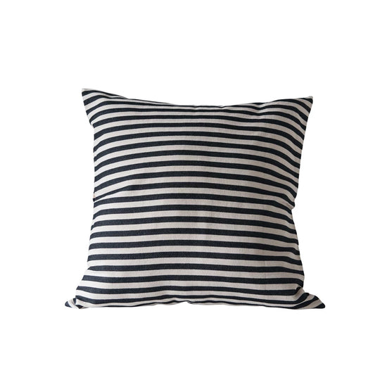 Woven Cotton Striped Pillow, Black/White