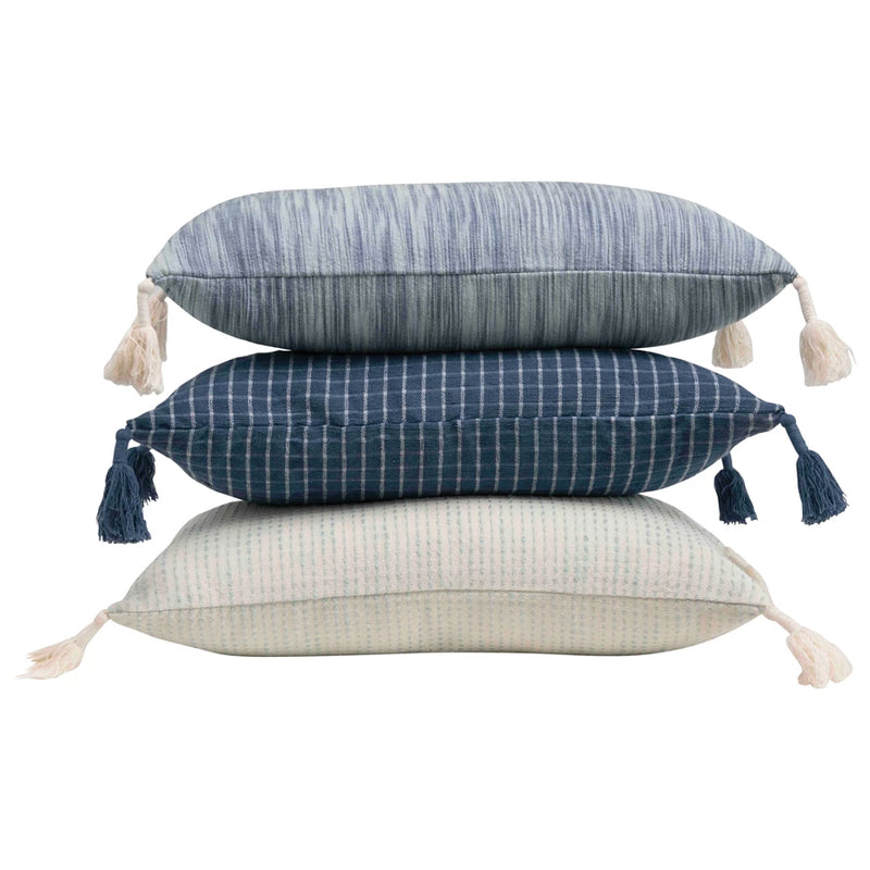 Woven Cotton Lumbar Pillow w/Tassels