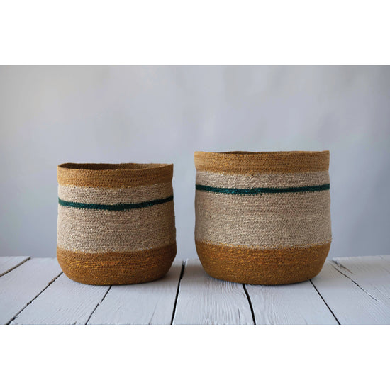 Woven Seagrass Striped Baskets 