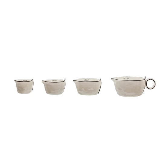 Load image into Gallery viewer, Stoneware Measuring Cups, Set of 4 White Base/Black Rim
