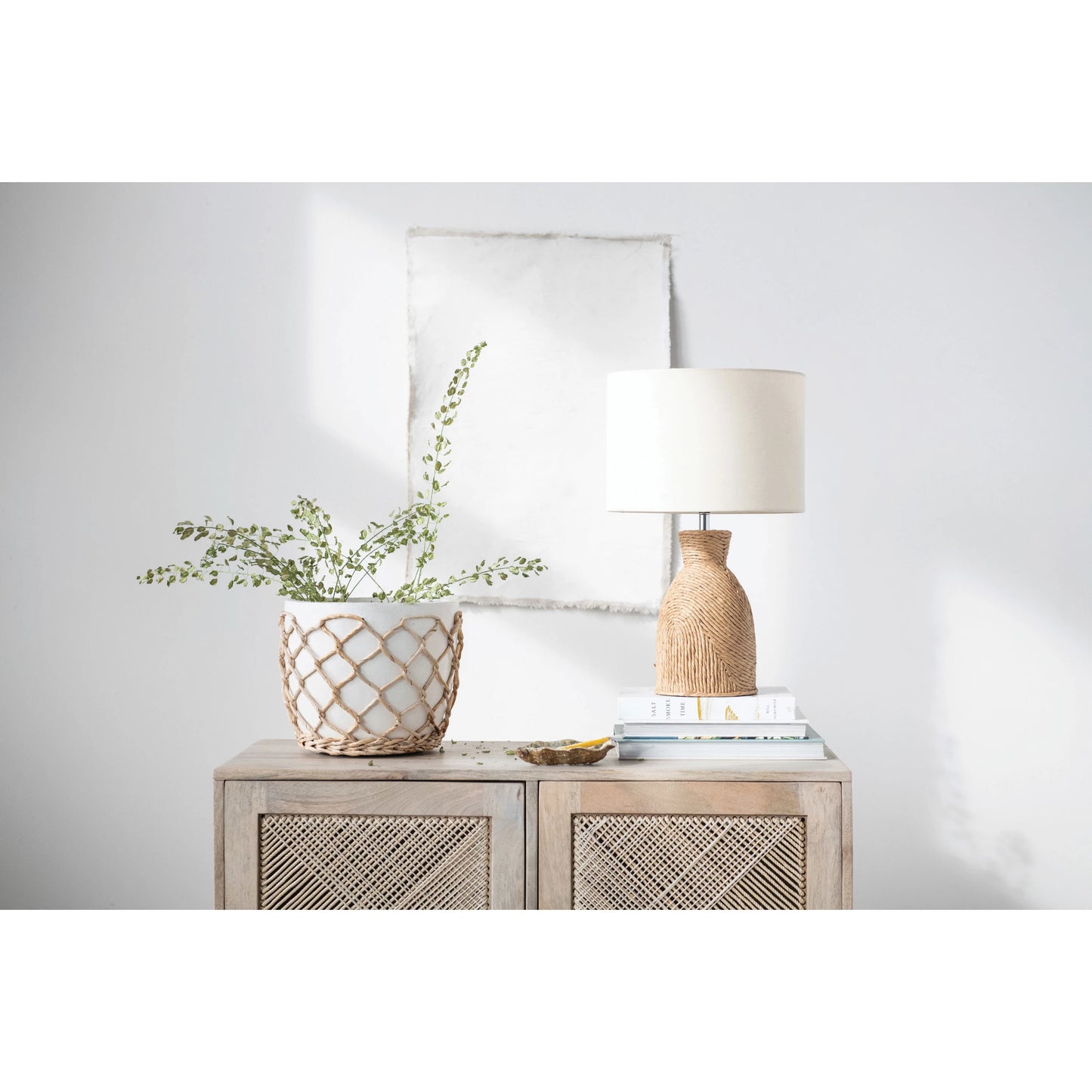Cotton Rope Table Lamp Round Fiber Rope Table Lamp with Cotton Shade – Jones & Daughters