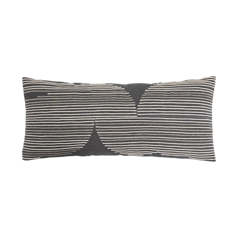 Cotton Lumbar Pillow with Gold Thread Embroidery and Rope Applique