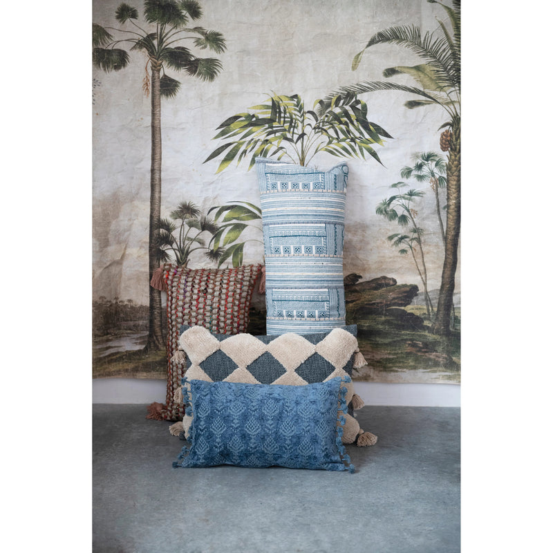 Cotton Chenille Lumbar Pillow with Embroidery