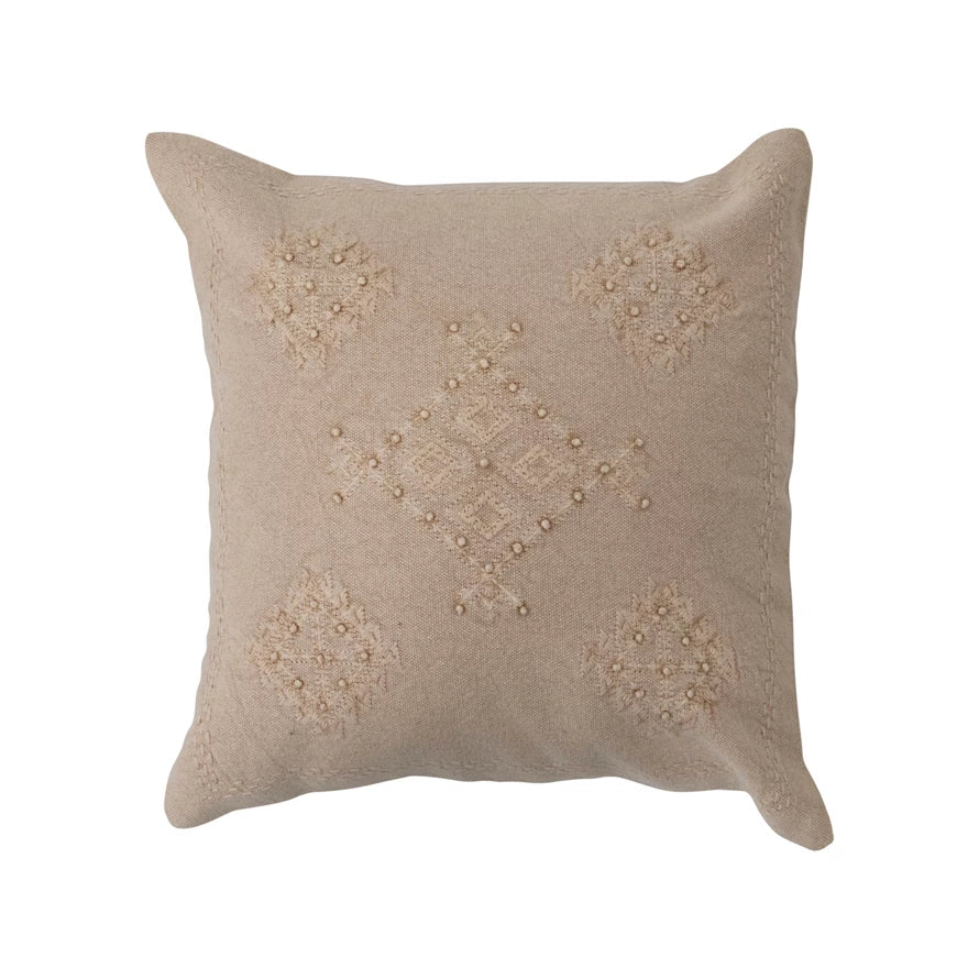 Load image into Gallery viewer, Woven Cotton Pillow w/ Embroidery &amp;amp; French Knots, Polyester Fill
