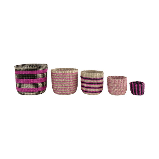 Hand Woven Rattan Baskets with Stripes
