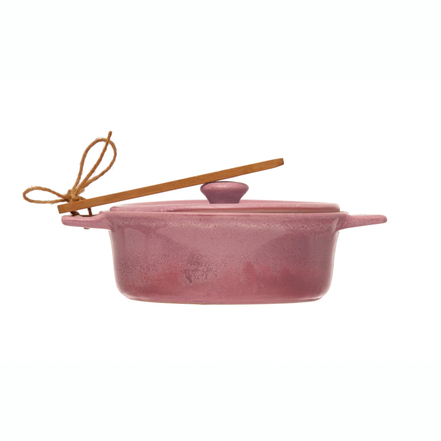 Stoneware Brie Baker with Bamboo Spreader, Pink