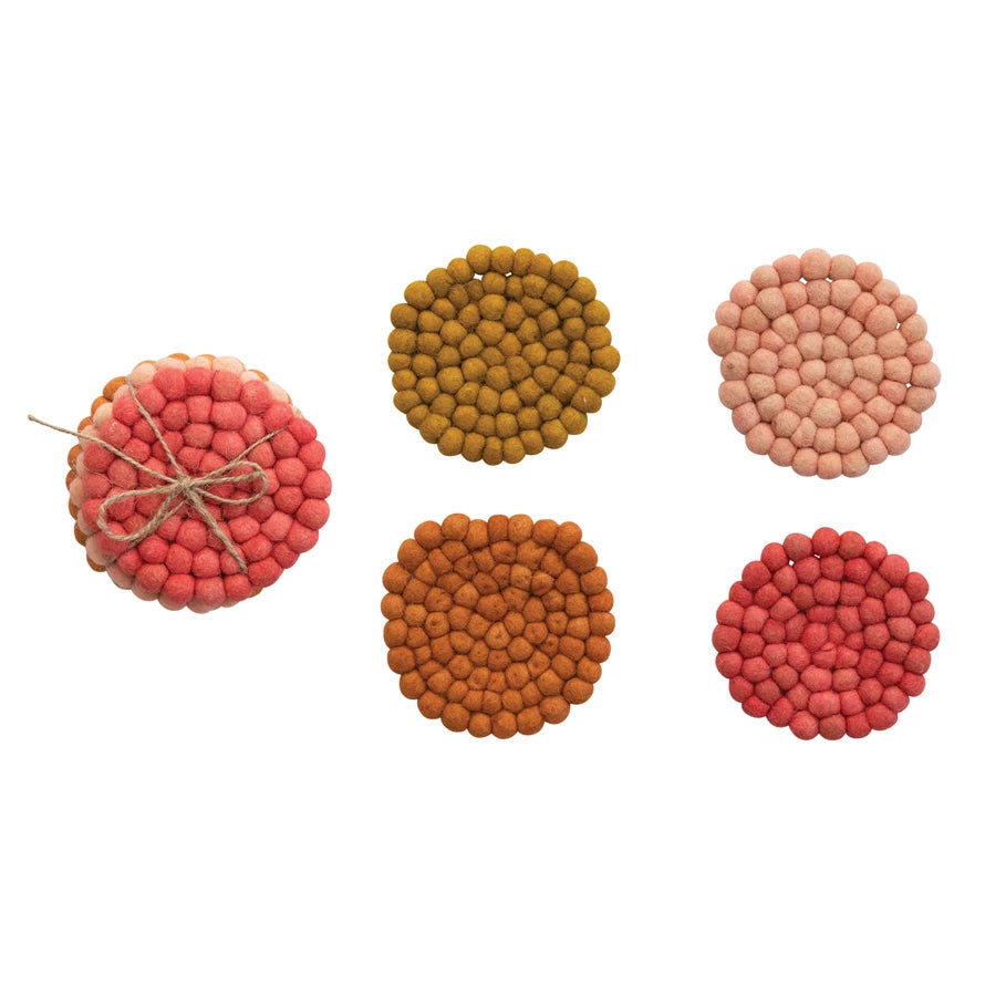 Set of Handmade Wool Felt Ball Coasters