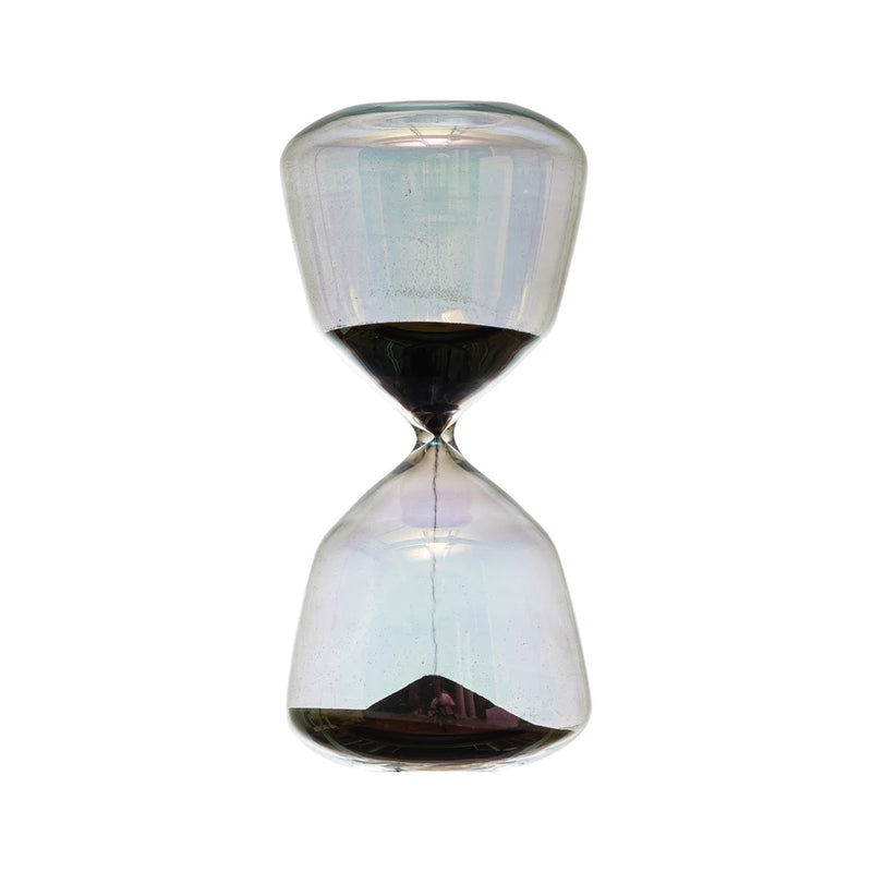 Decorative Glass Hourglass with Black Sand, Iridescent Finish