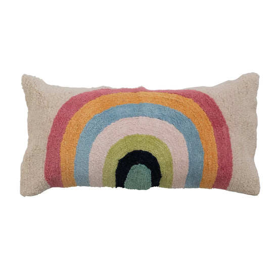 Cotton Tufted Lumbar Pillow w/ Rainbow & Chambray Back