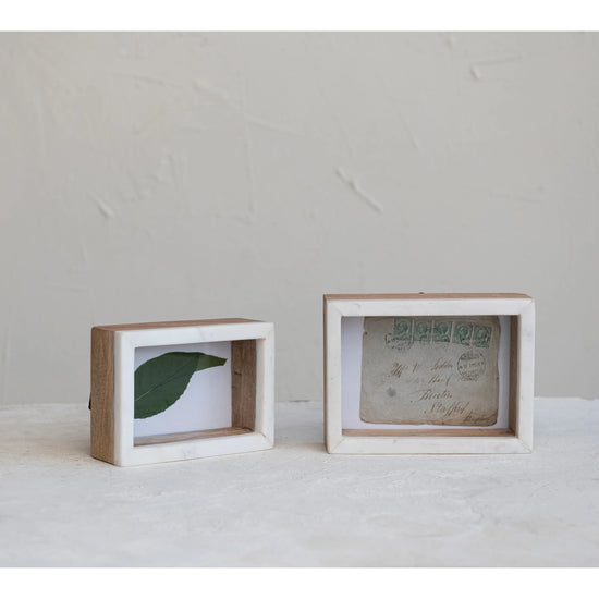 Mango Wood Shadow Box Photo Frame, White & Natural
