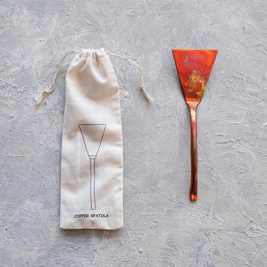 Forged Copper Spatula in Printed Drawstring Bag
