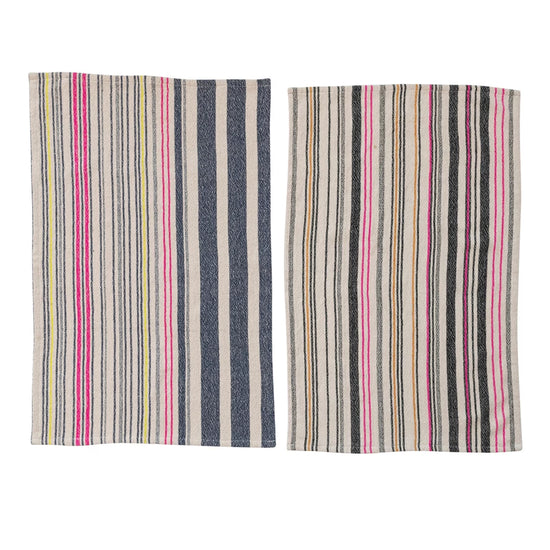 Woven Cotton Tea Towel w/ Stripes, Multi Color