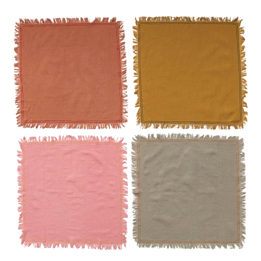 Cotton Napkins w/ Fringe, 4 Colors, Set of 4