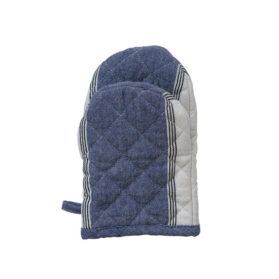 Cotton Oven Mitt w/ Stripes, Blue & White