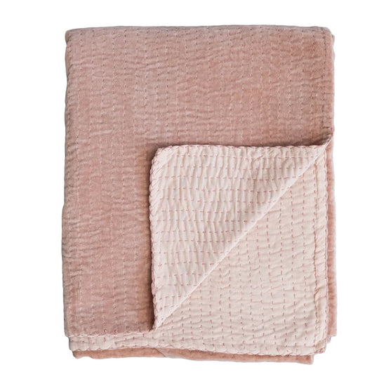 Load image into Gallery viewer, Cotton Velvet Throw w/ Kantha Stitch, Blush Color

