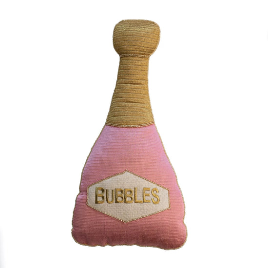 Cotton Bottle Shaped Pillow w/ Embroidery, Pink & Gold Color