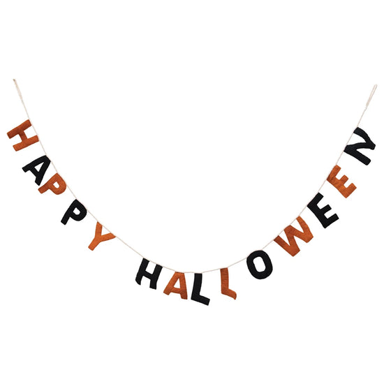 Wool Felt Banner, Black & Orange Color "Happy Halloween"