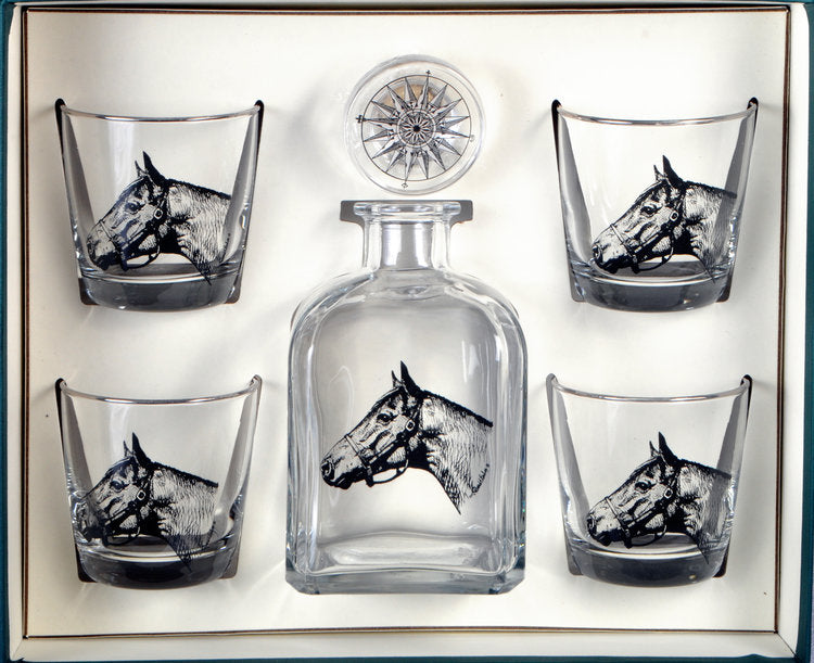 Load image into Gallery viewer, Seabiscuit Decanter Set with 4 Old Fashioned Glasses
