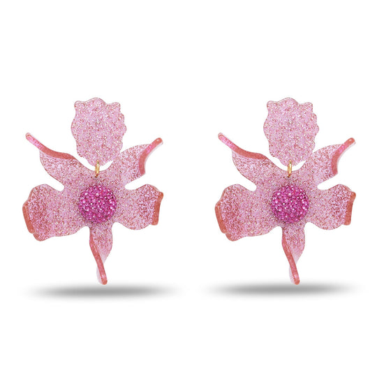 Crystal Lily Earrings Diva Pink