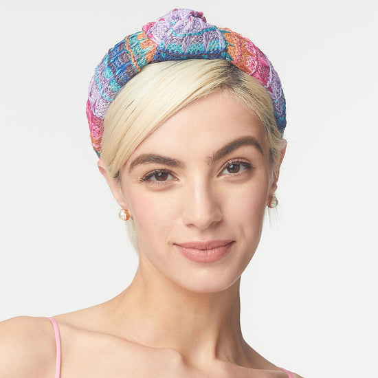Load image into Gallery viewer, Raffia Knotted Headband - Sunset Rainbow for Women
