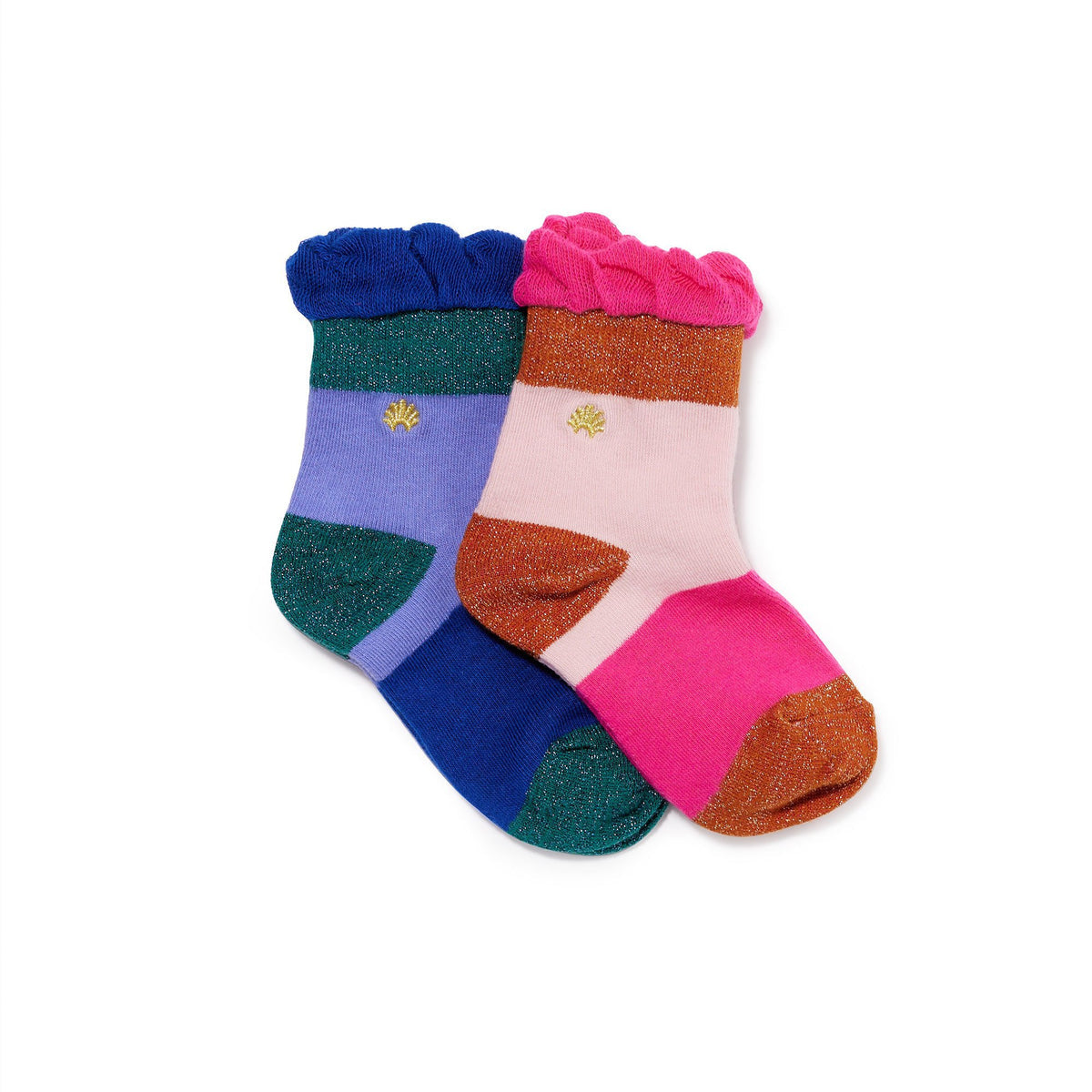Load image into Gallery viewer, Electric Rainbow Set of Two Ruffle Confetti Kids Socks
