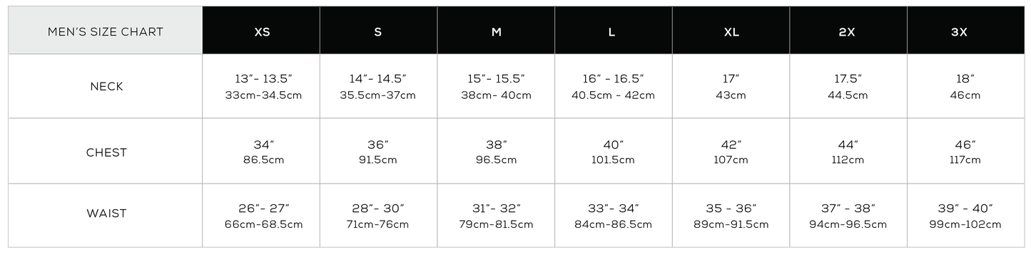 Owens Water Size Chart